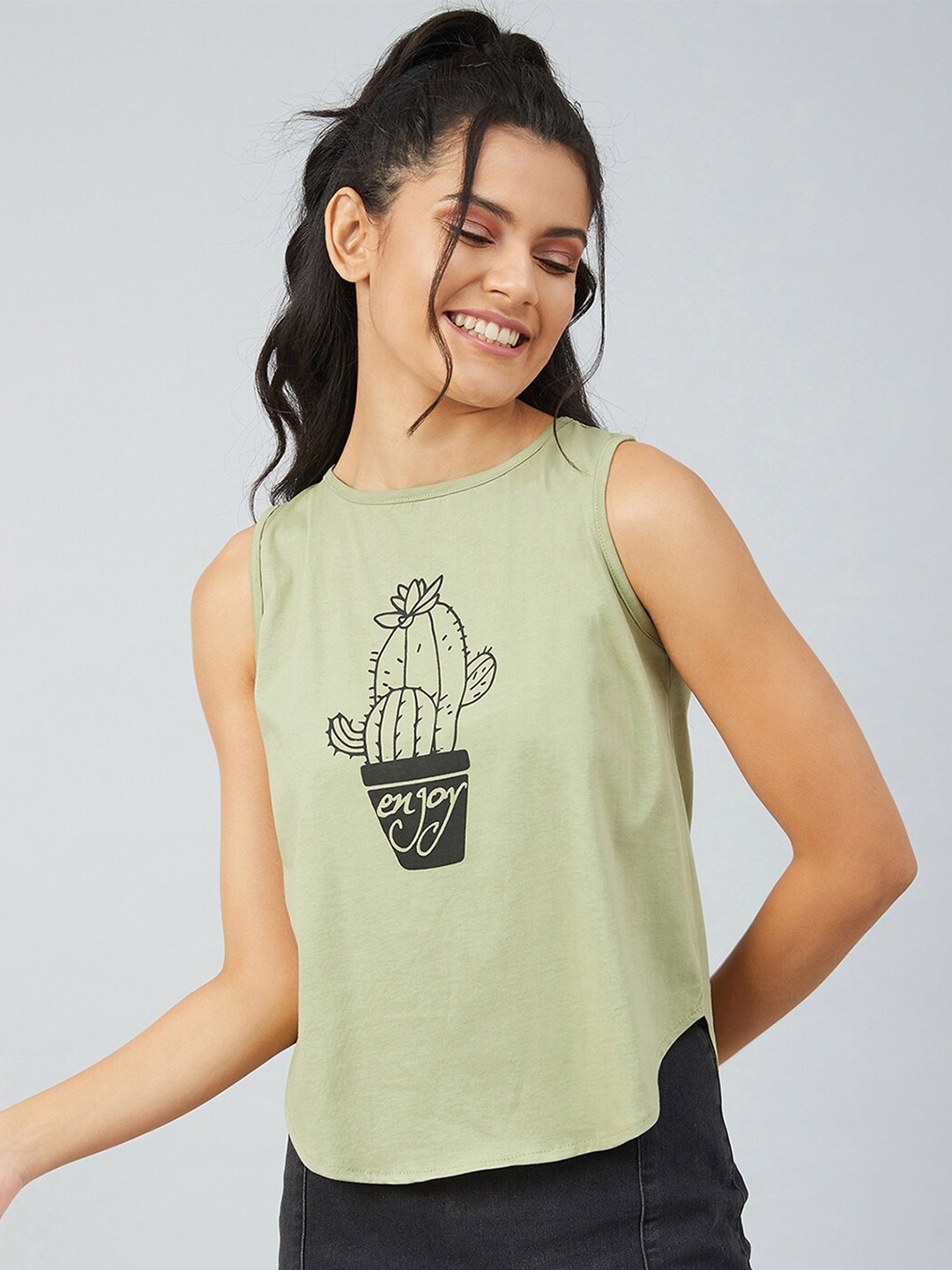 CHIMPAAANZEE Women Green Printed T-shirt