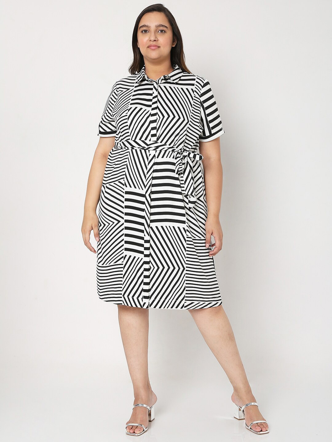 

VERO MODA CURVE White & Black Striped Shirt Dress