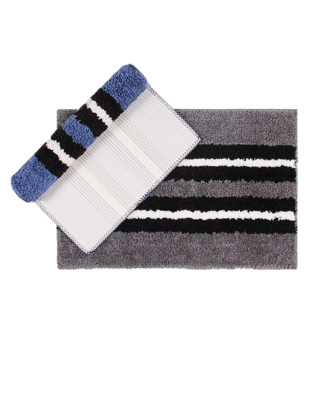 

LUXEHOME INTERNATIONAL Set of 2 Stripped Bath Rugs, Grey