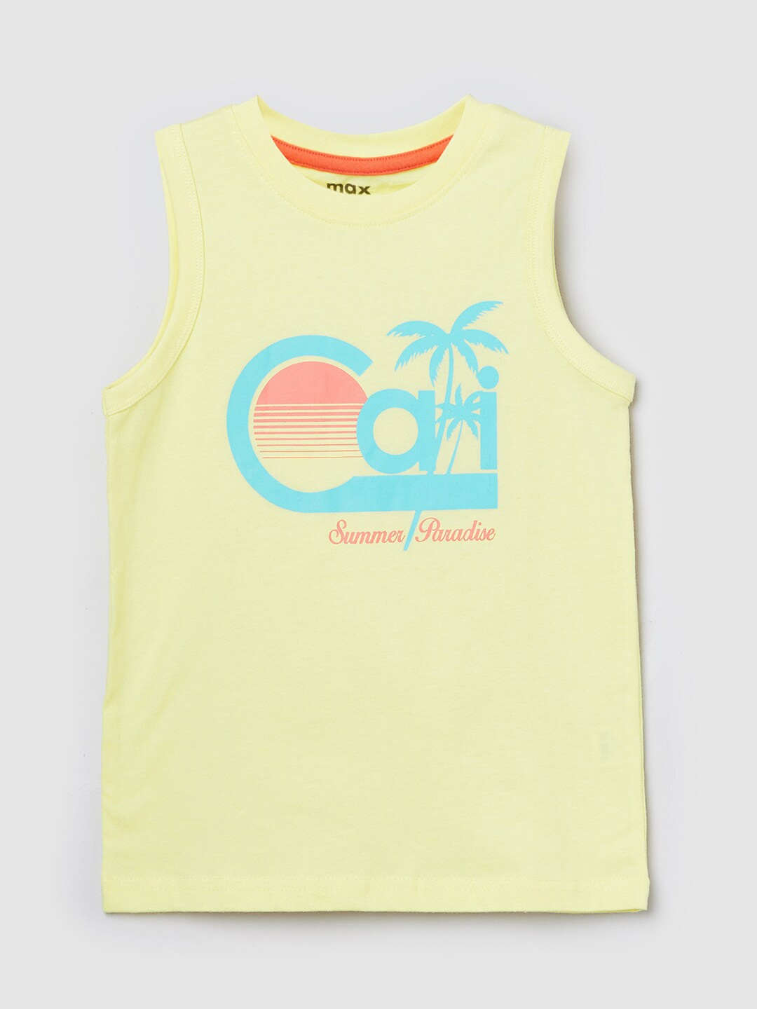 

max Boys Yellow Printed Cotton T-shirt