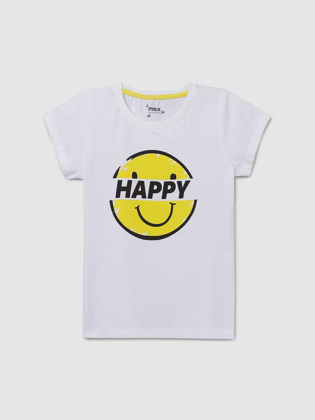 

max Girls White Printed Cotton T-shirt