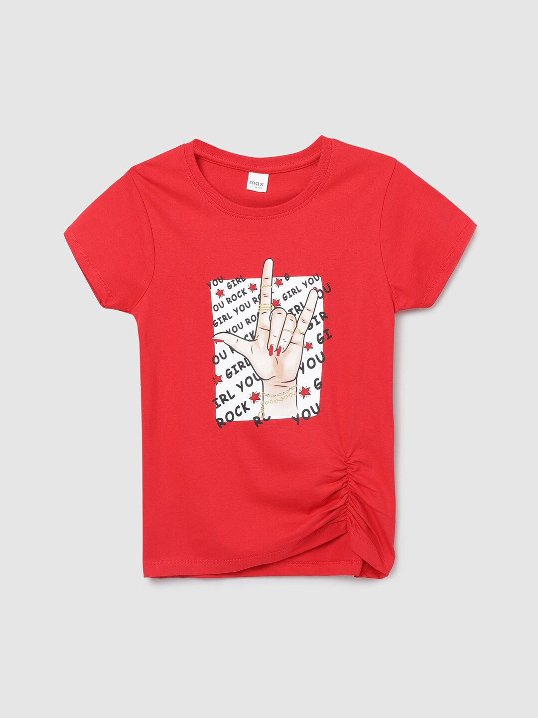 

max Girls Red Graphic Printed 100% COTTON Regular T-shirt