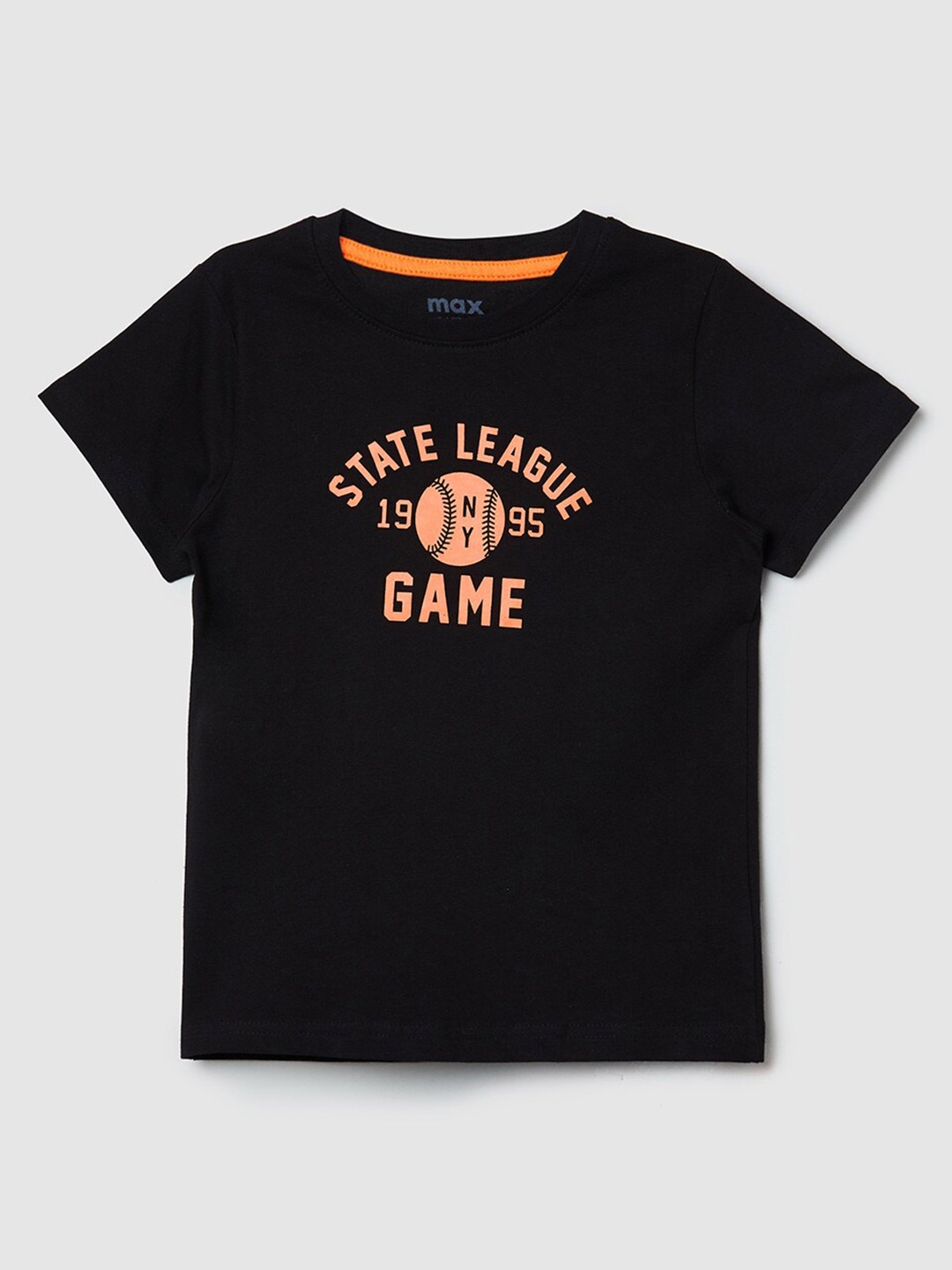 max Boys Black Typography Printed Pure Cotton T-shirt