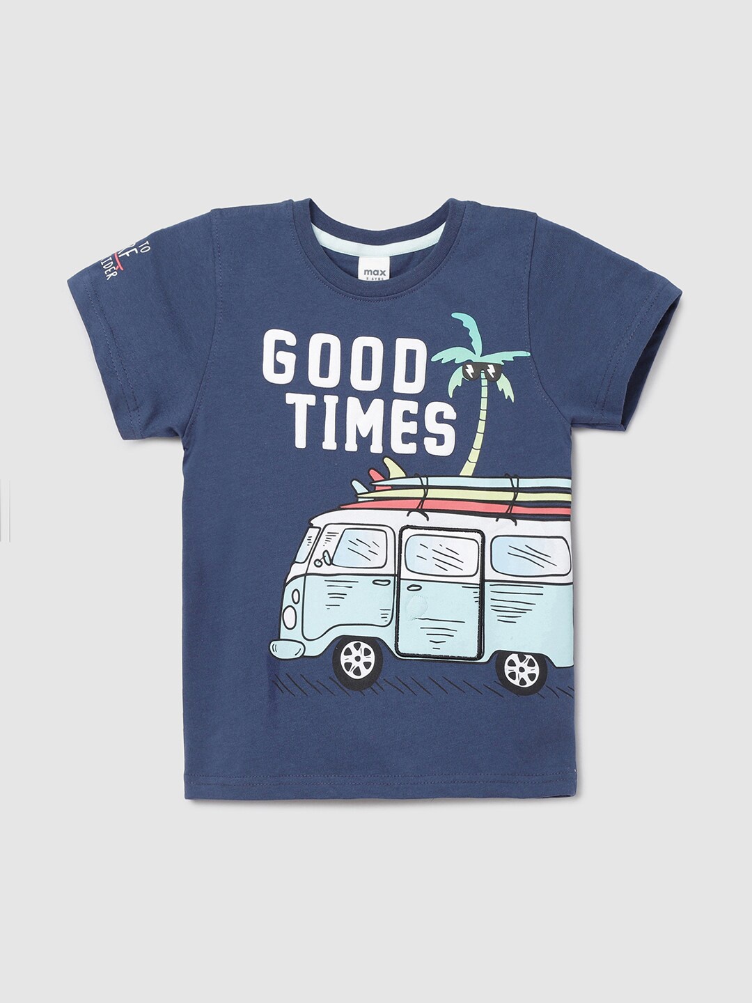 

max Boys Blue & White Typography Printed Pure Cotton T-shirt