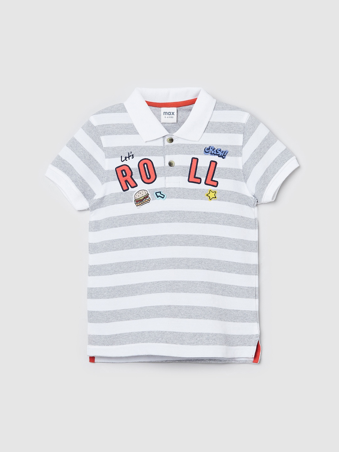 

max Boys White & Grey Striped Polo Collar 100% COTTON Regular T-shirt