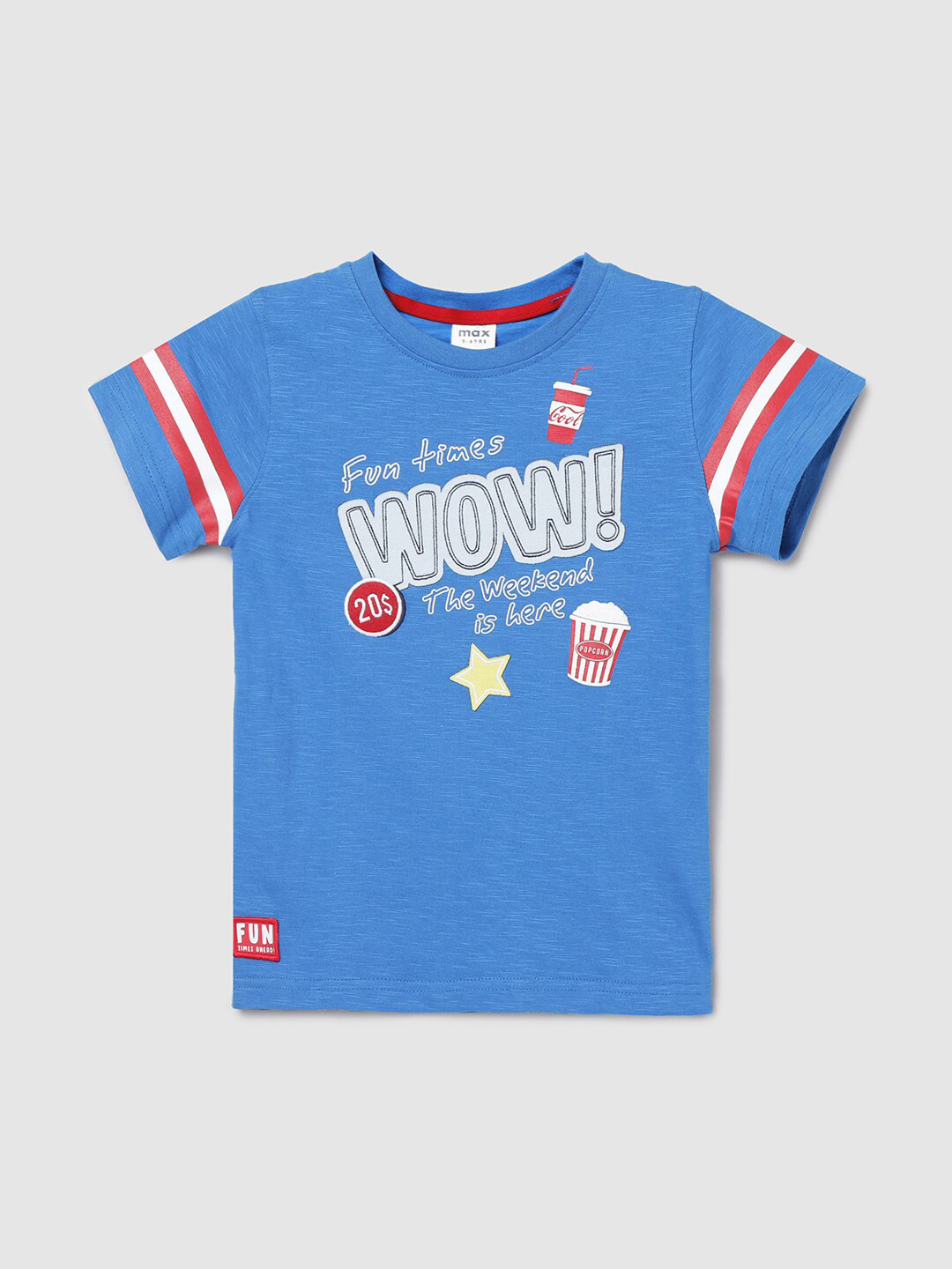 

max Boys Blue Typography Printed Cotton T-shirt