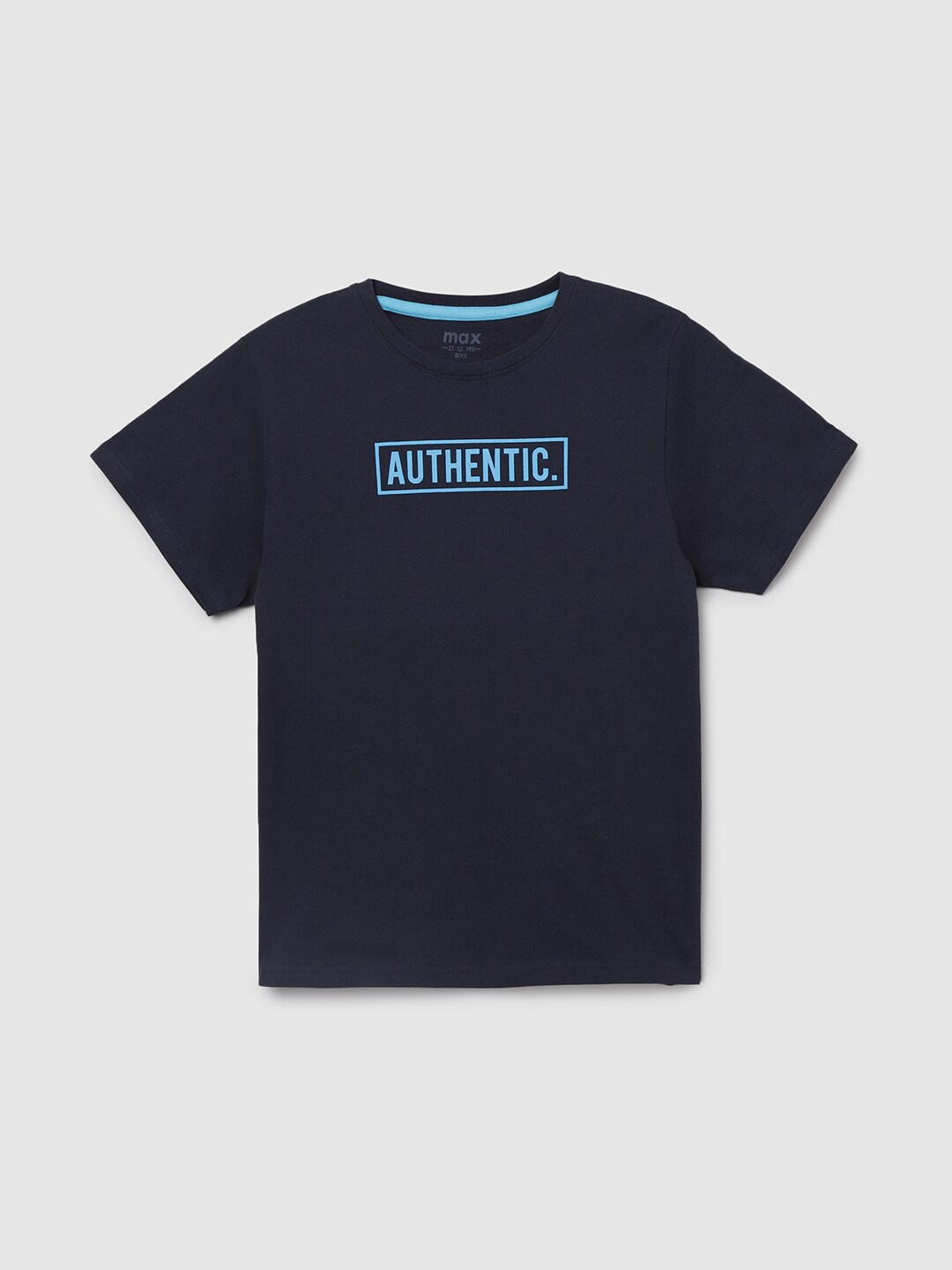 

max Boys Navy Blue Typography Printed Cotton T-shirt