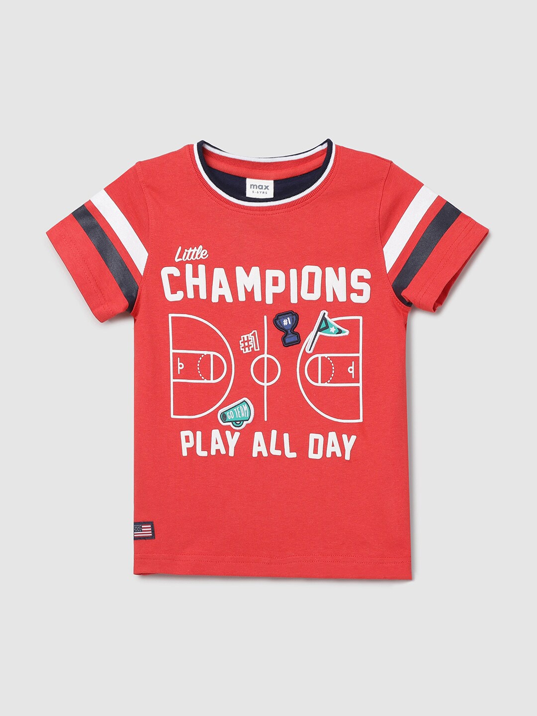 

max Boys Red & White Typography Printed Cotton T-shirt