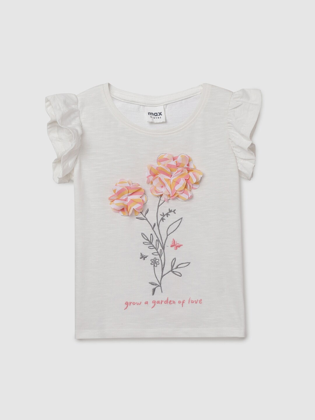 

max Girls White Printed Applique Pure Cotton T-shirt