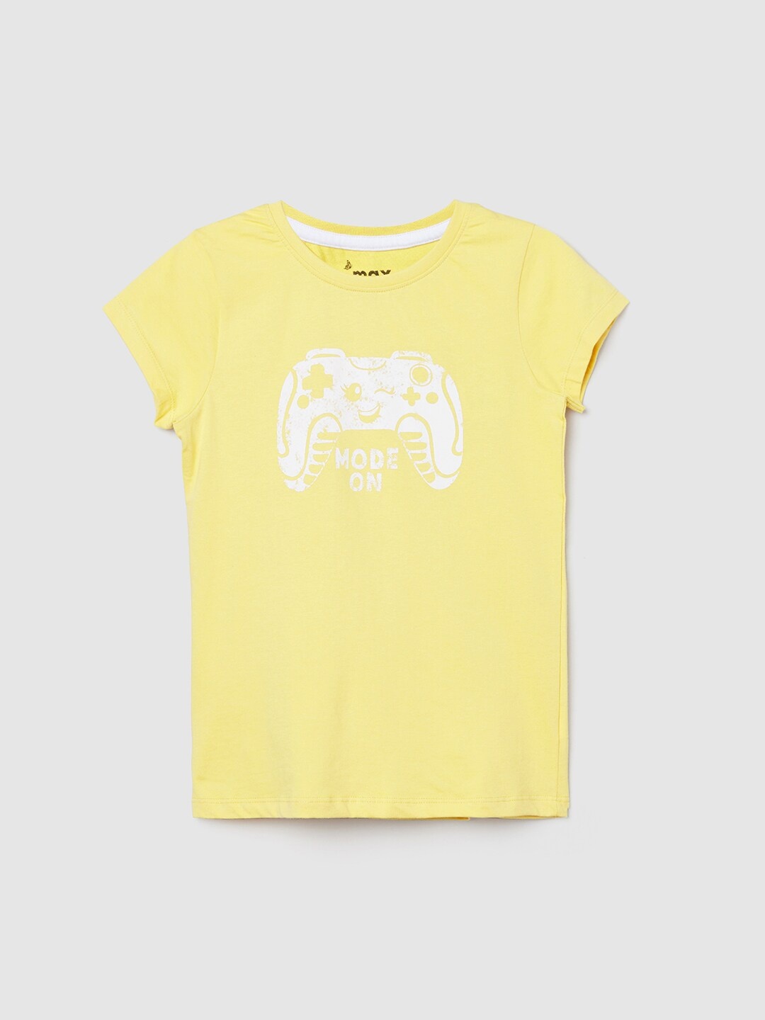 

max Girls Yellow Printed Cotton T-shirt