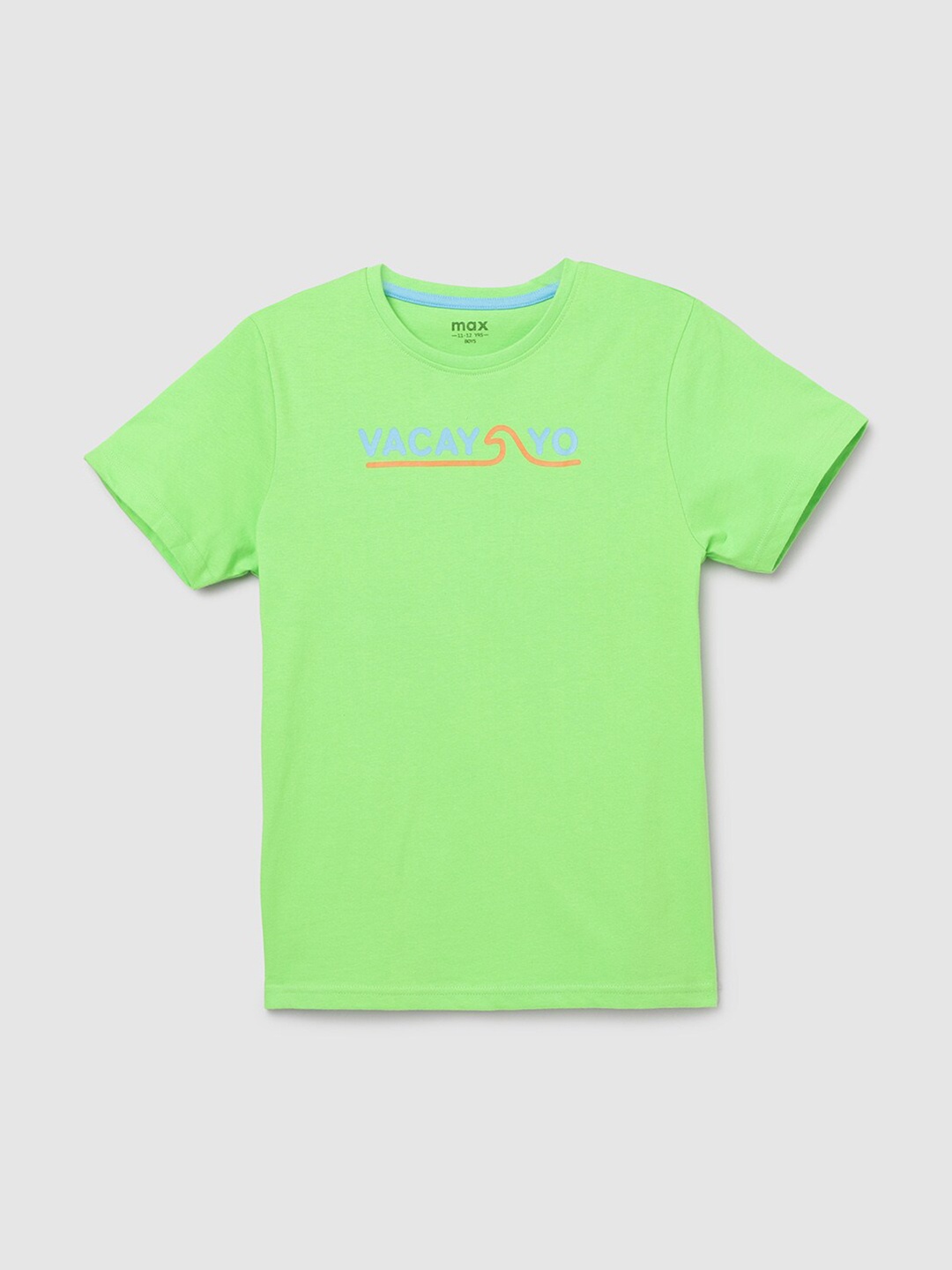 

max Boys Green Typography Printed Cotton T-shirt