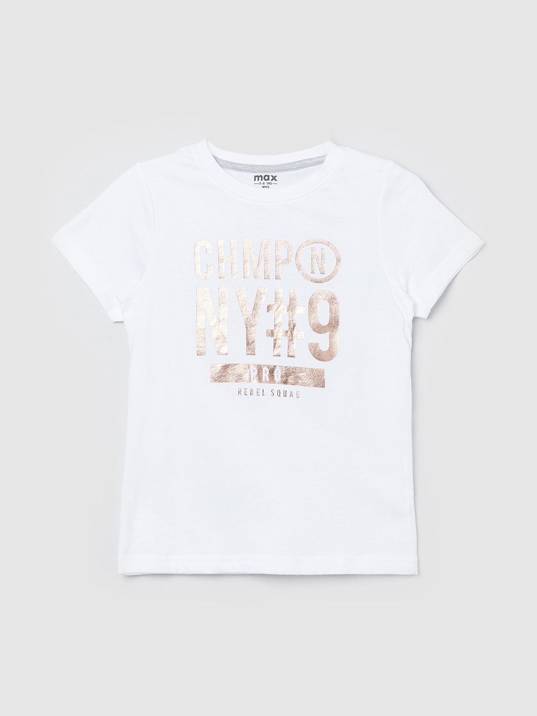 

max Boys White Typography Printed Cotton T-shirt