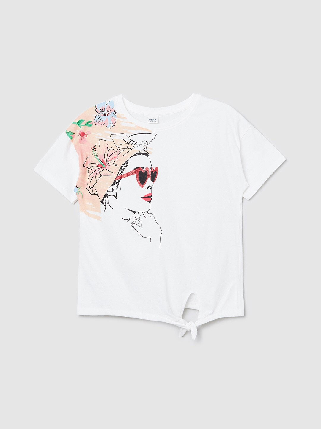 

max Girls Off White Printed Cotton T-shirt