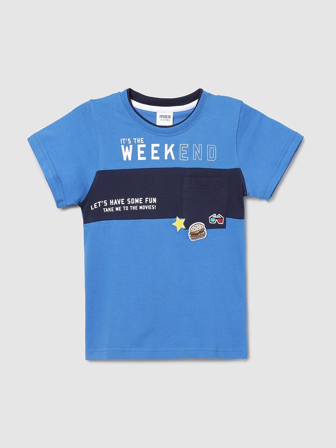 

max Boys Blue Typography Printed Cotton T-shirt
