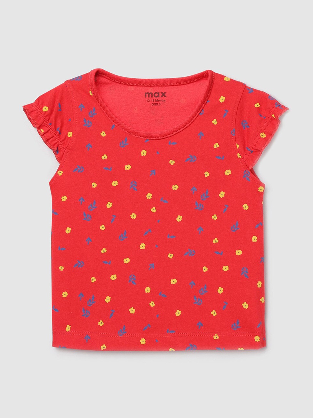 

max Girls Red & Blue Floral Printed Cotton T-shirt