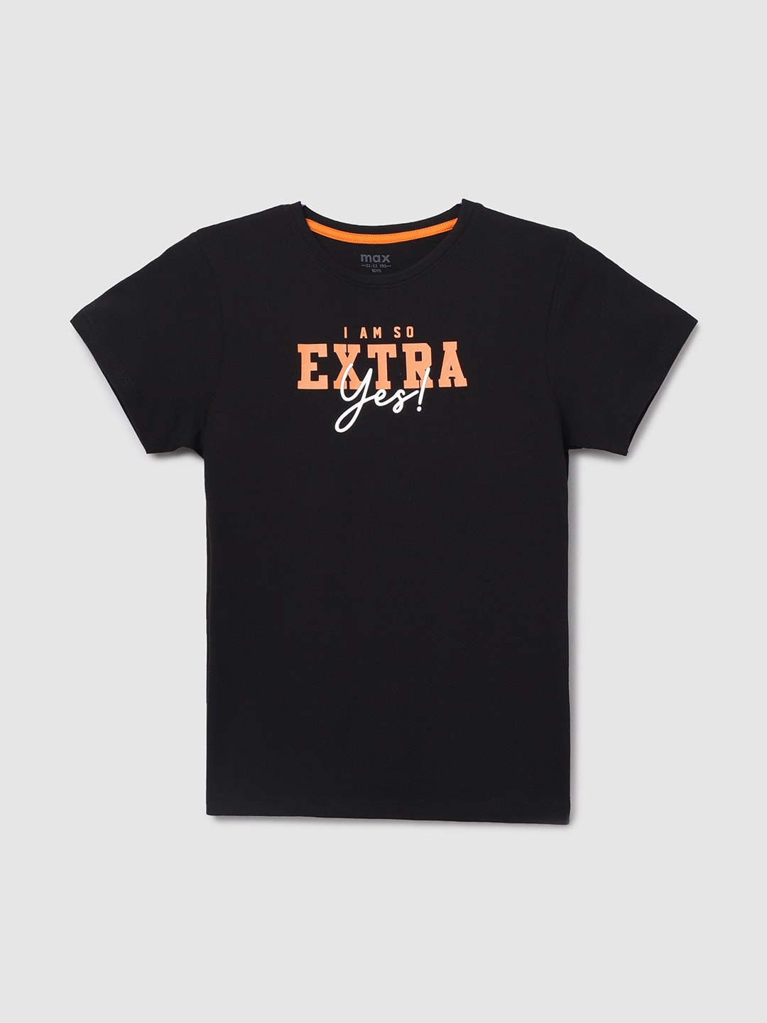 

max Boys Black Typography Printed Cotton T-shirt