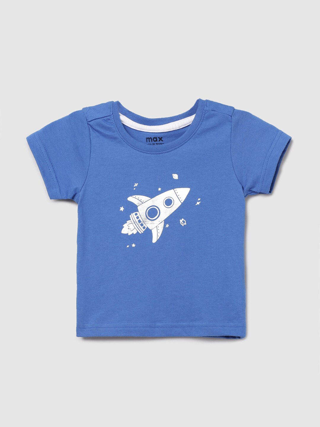 

max Boys Blue Printed Cotton T-shirt