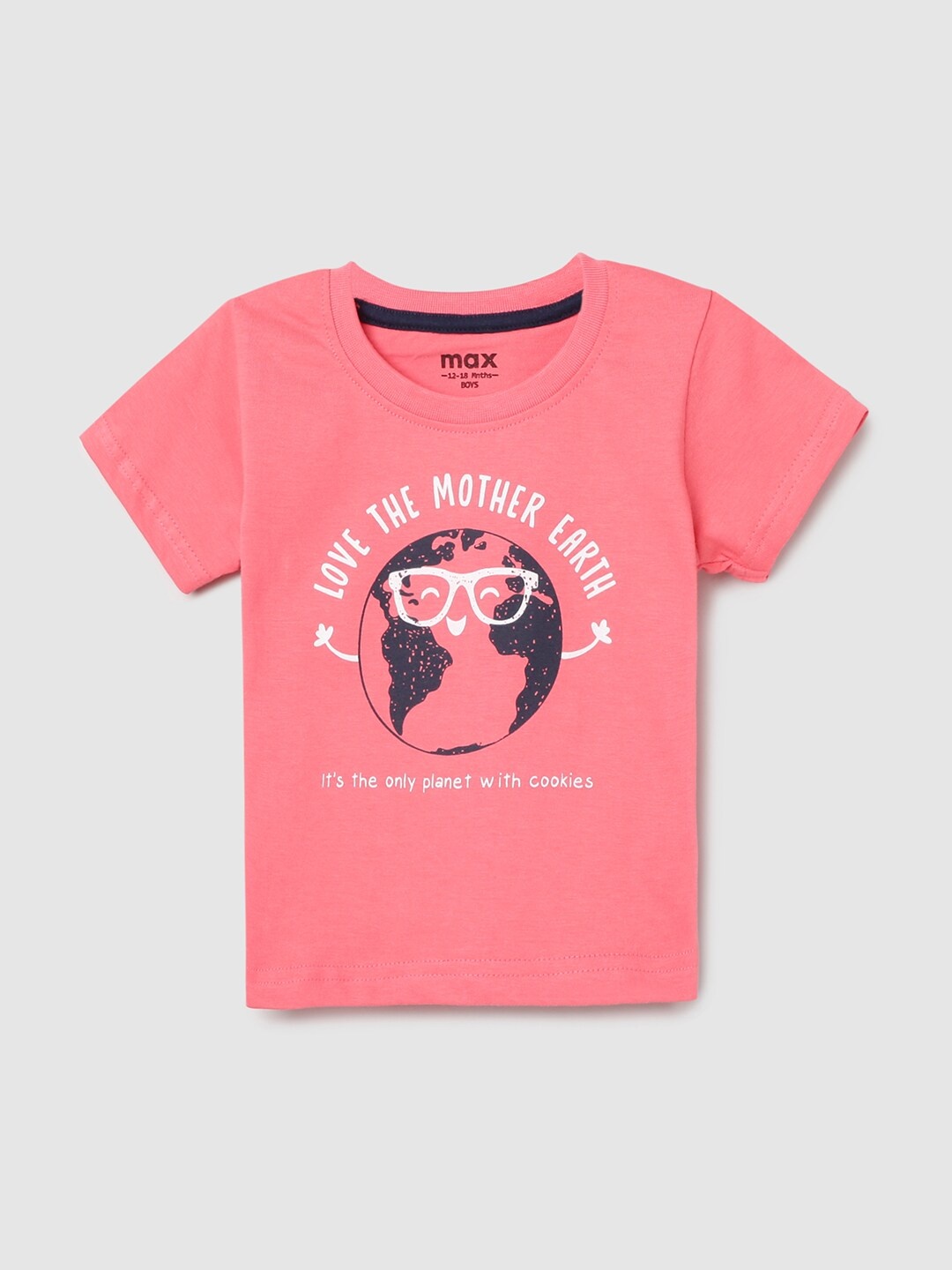 

max Boys Pink Printed Cotton T-shirt