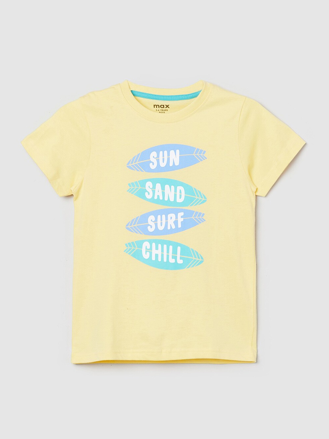 

max Boys Yellow & Blue Typography Printed Pure Cotton T-shirt