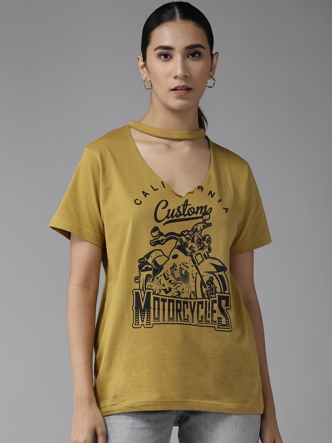 

The Dry State Women Mustard Yellow Typography Printed Oversized T-shirt