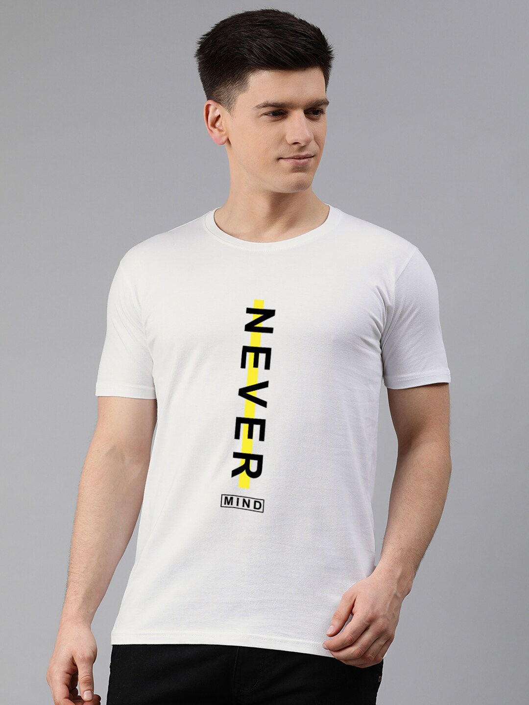 

UNSULLY Men White Typography Printed 100% COTTON Regular T-shirt