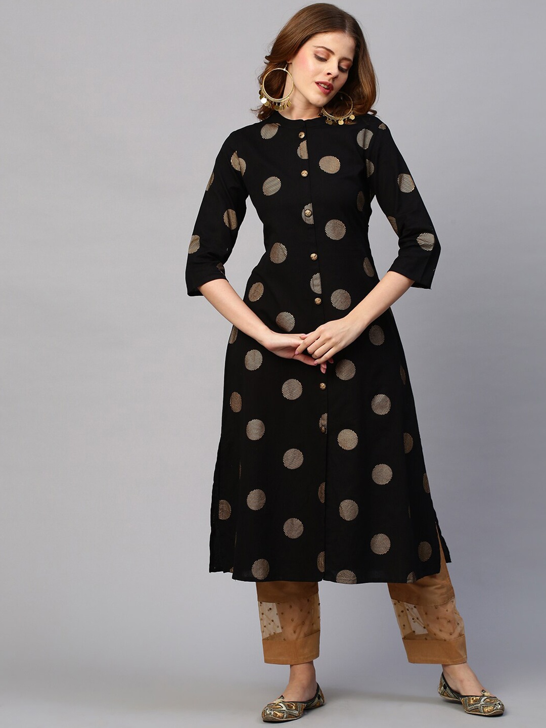 

FASHOR Women Black Geometric Dyed Regular Sleeves Kurta