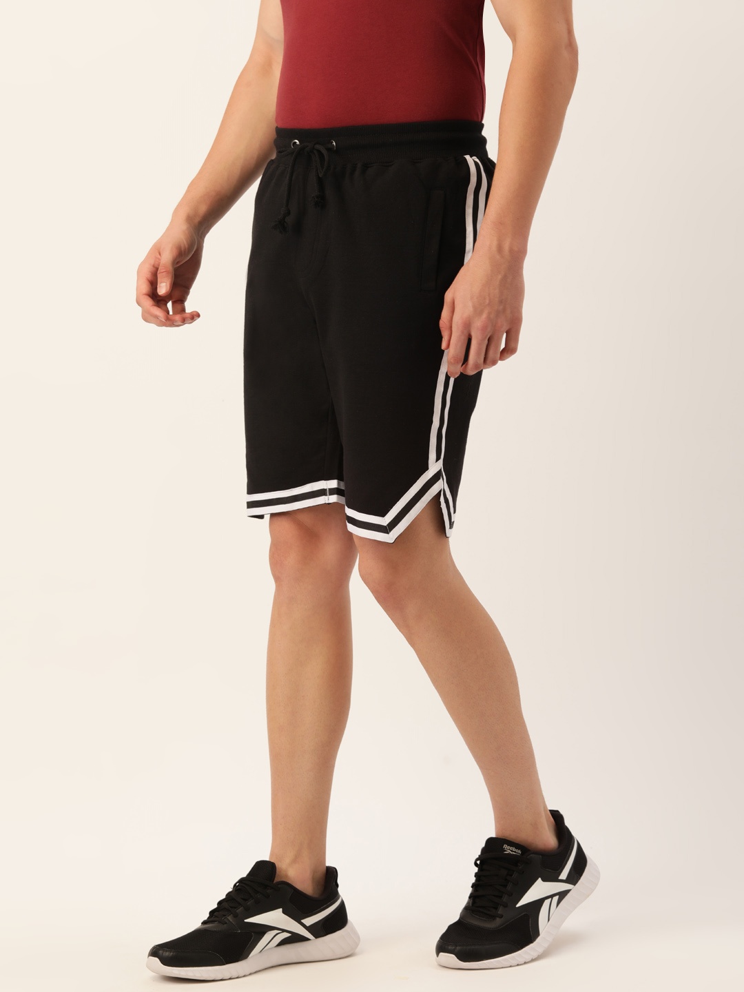 

ARISE Men Black Solid Shorts with Striped Detail