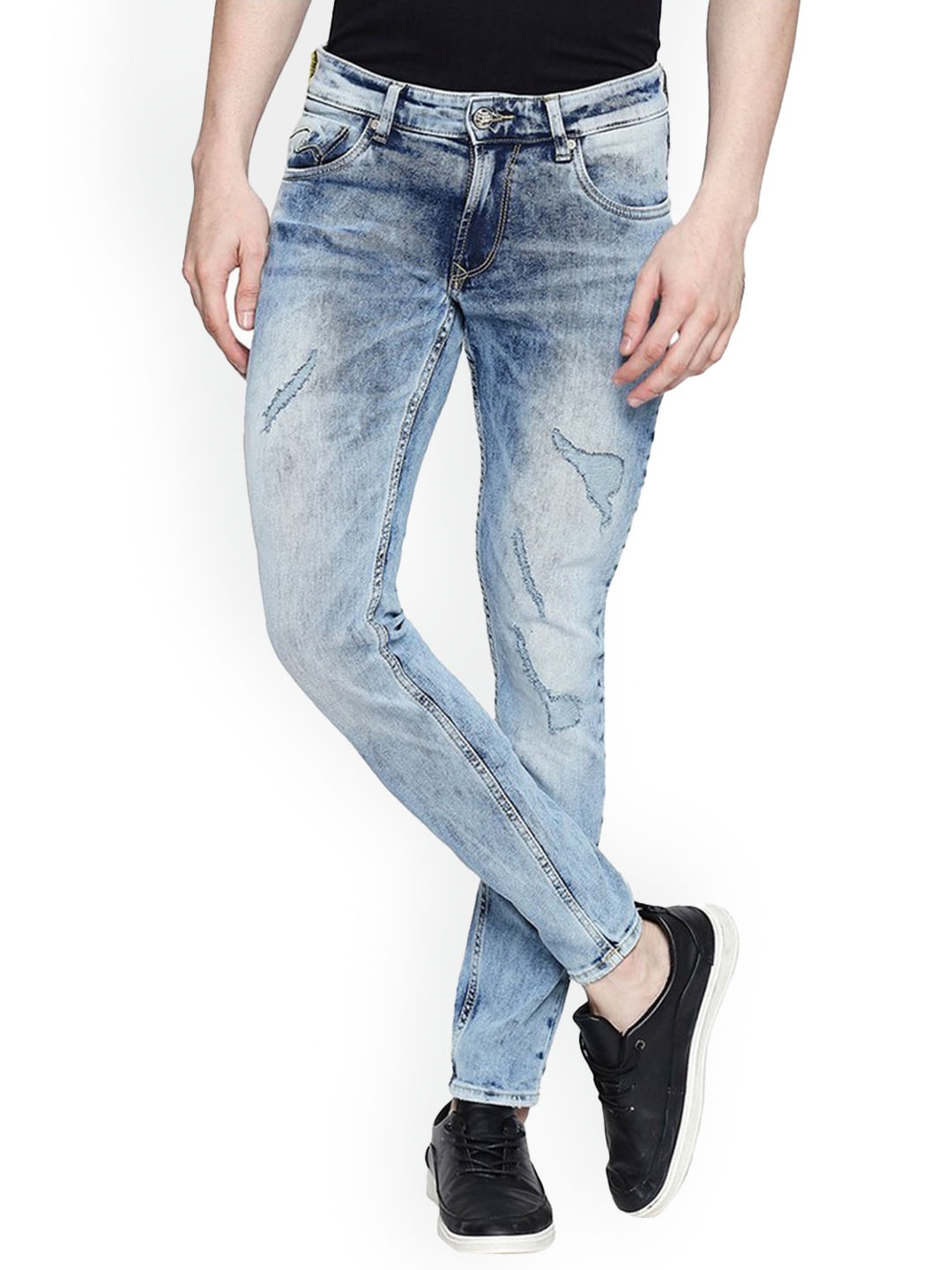 

SPYKAR Men Blue Slim Fit Mildly Distressed Heavy Fade Jeans
