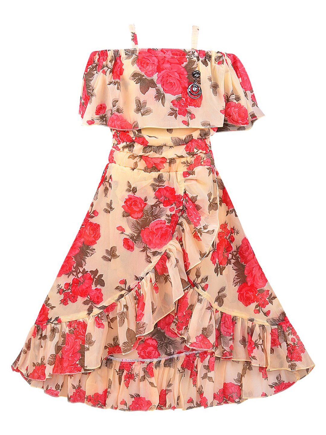 

Wish Karo Girls Yellow & Red Printed Top with Skirt