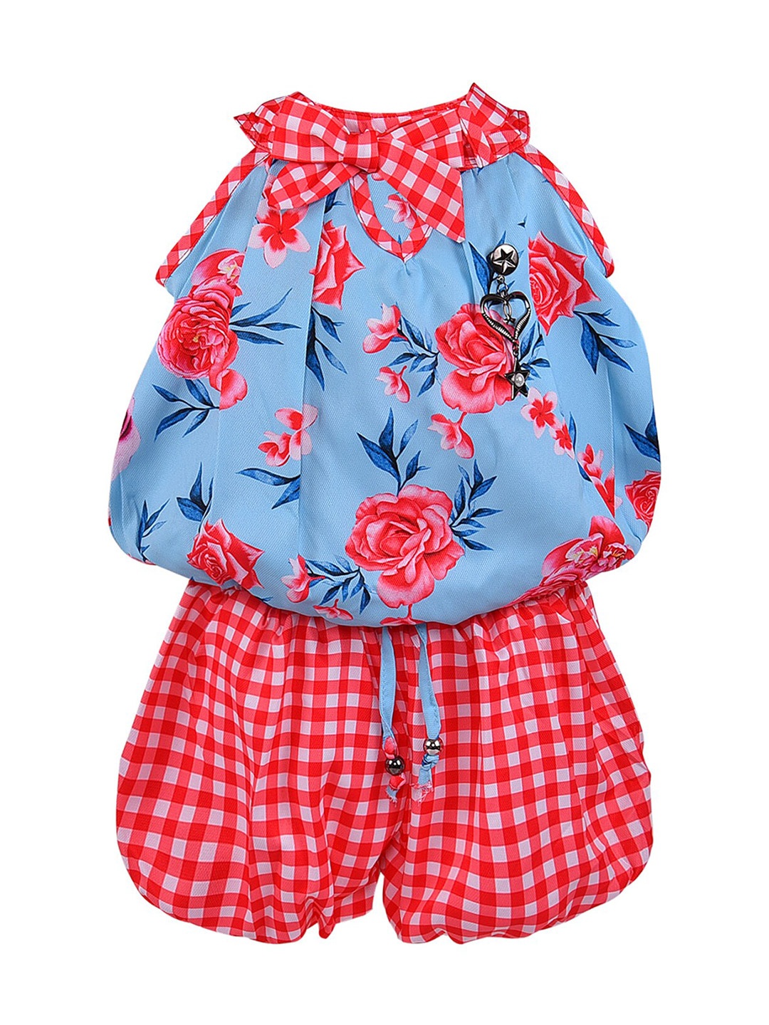 

Wish Karo Girls Blue & Red Printed Top with Shorts