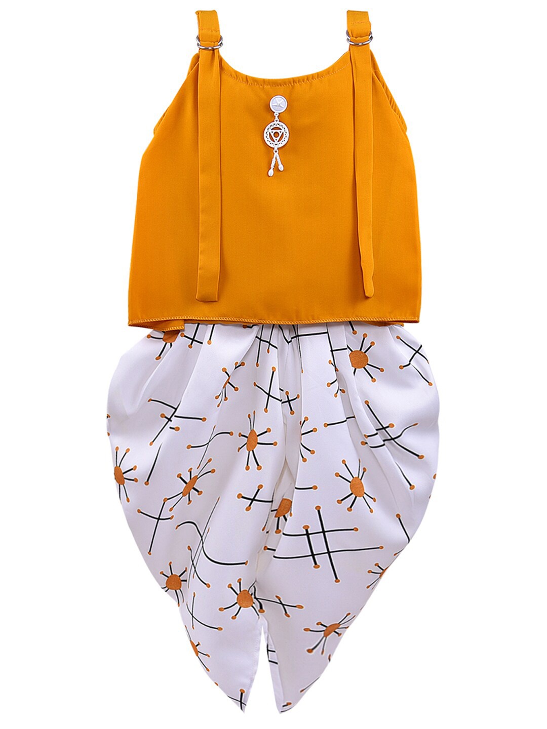 

Wish Karo Girls Mustard Yellow & White Top with Dhoti Pants
