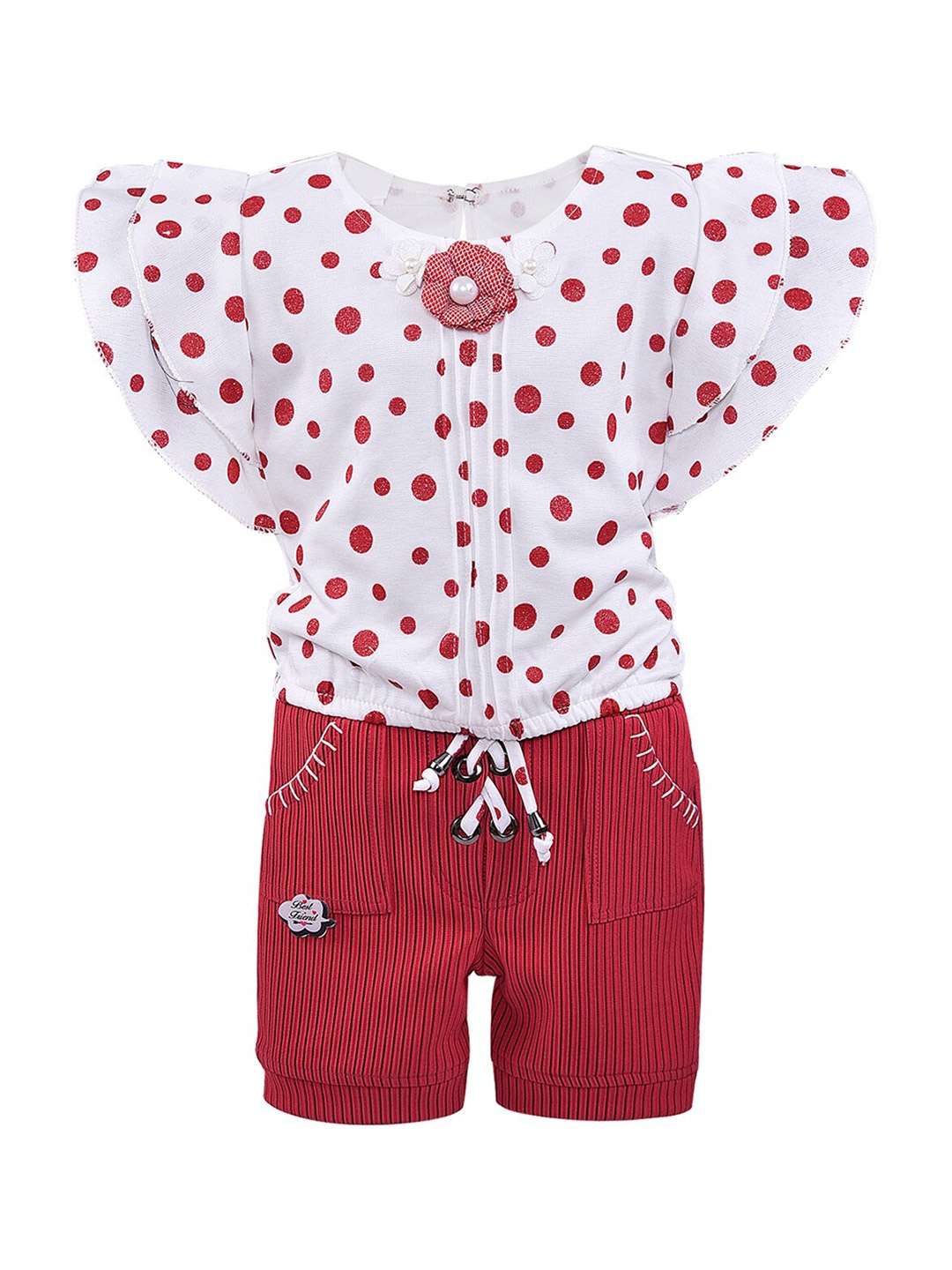 

Wish Karo Baby Girl Maroon and White Polycotton Top and Shorts