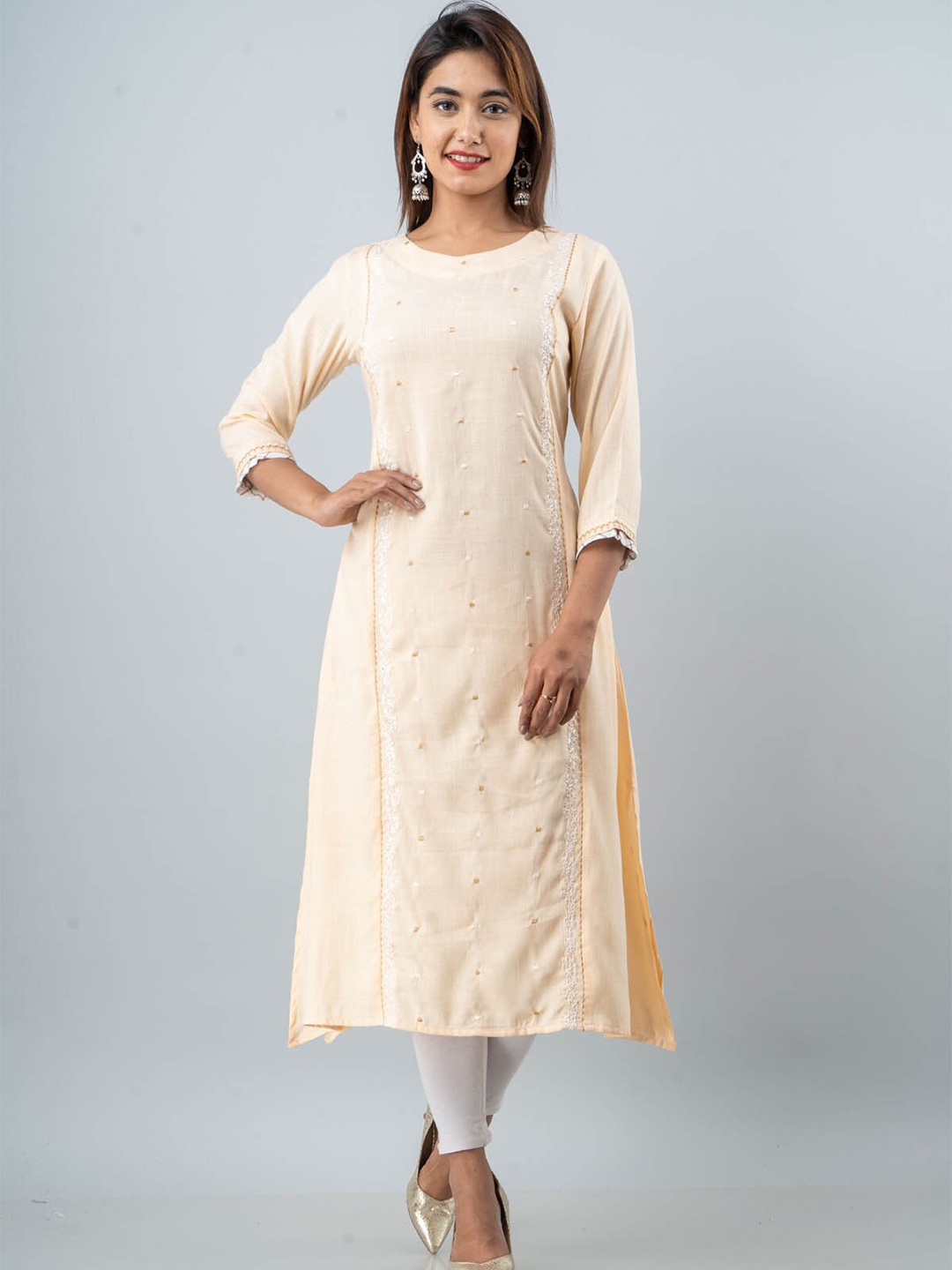 

FASHION DWAR Women Peach-Coloured Ethnic Motifs Embroidered Kurta