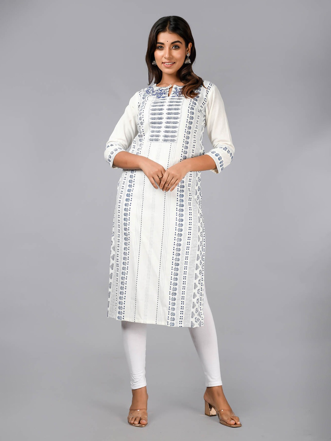 

FASHION DWAR White Floral Printed Cotton Kurta