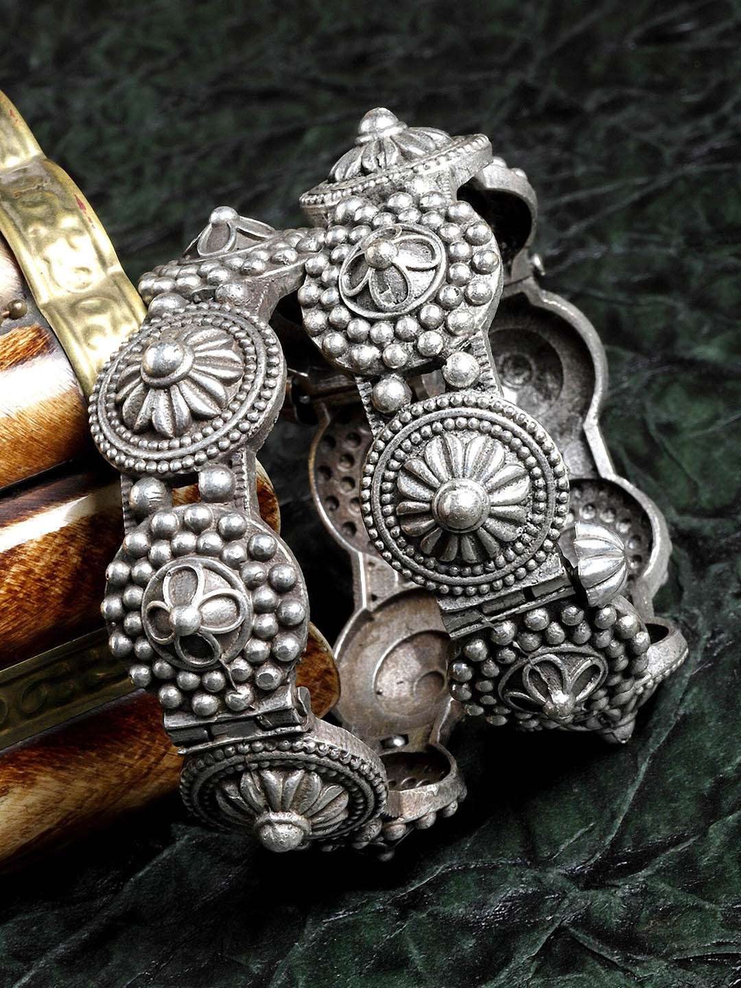 

KARATCART Oxidised Sliver-Plated Bangles, Silver