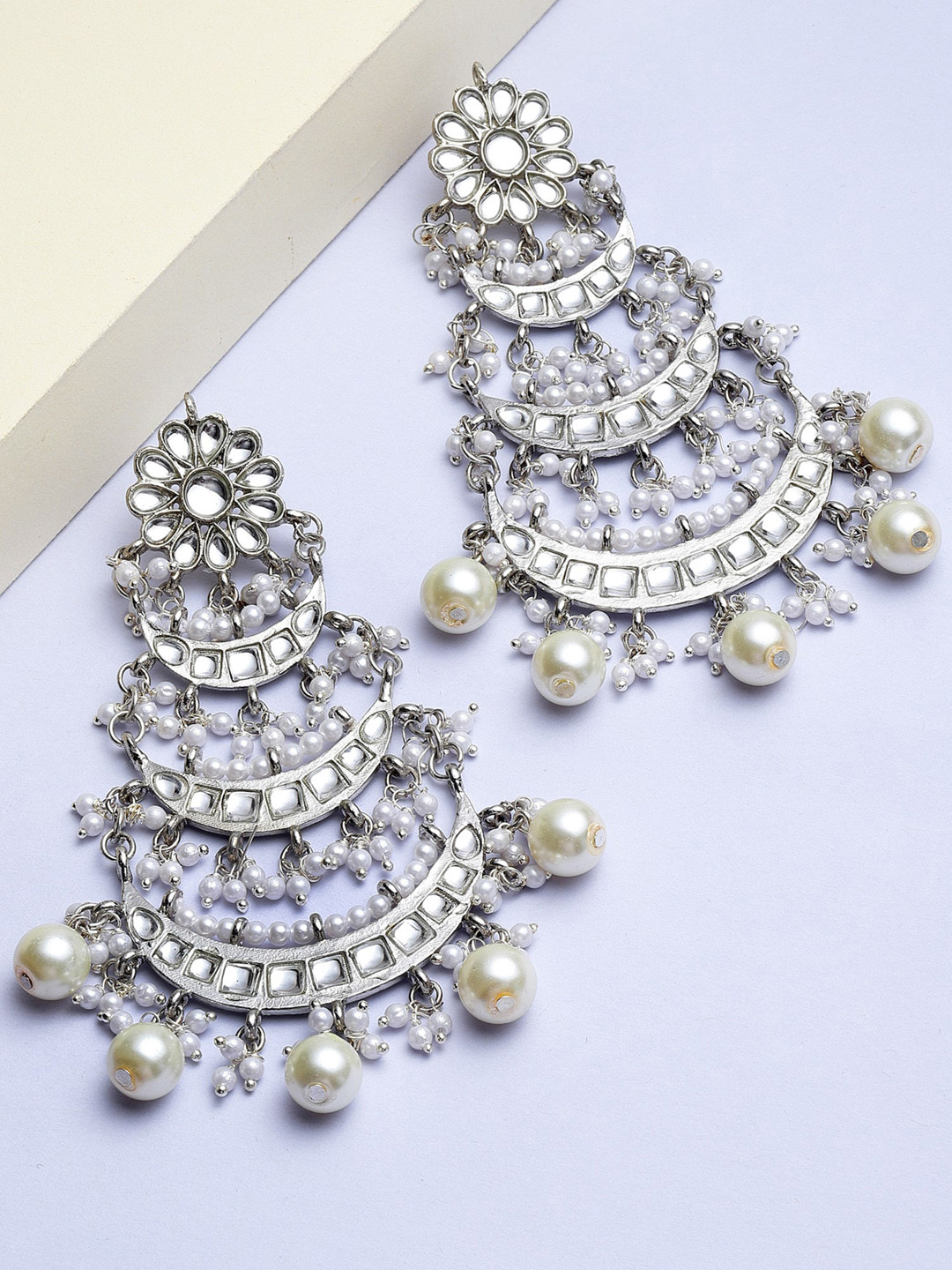 

KARATCART Silver-Toned Oxidised Classic Chandbalis Earrings