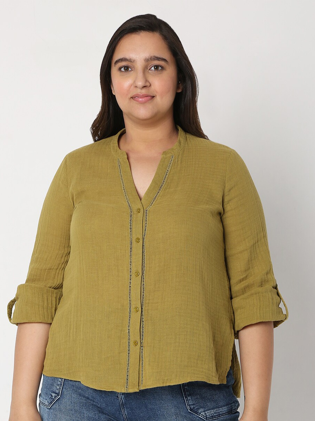 

VERO MODA CURVE Women Plus Size Green Cotton Casual Shirt