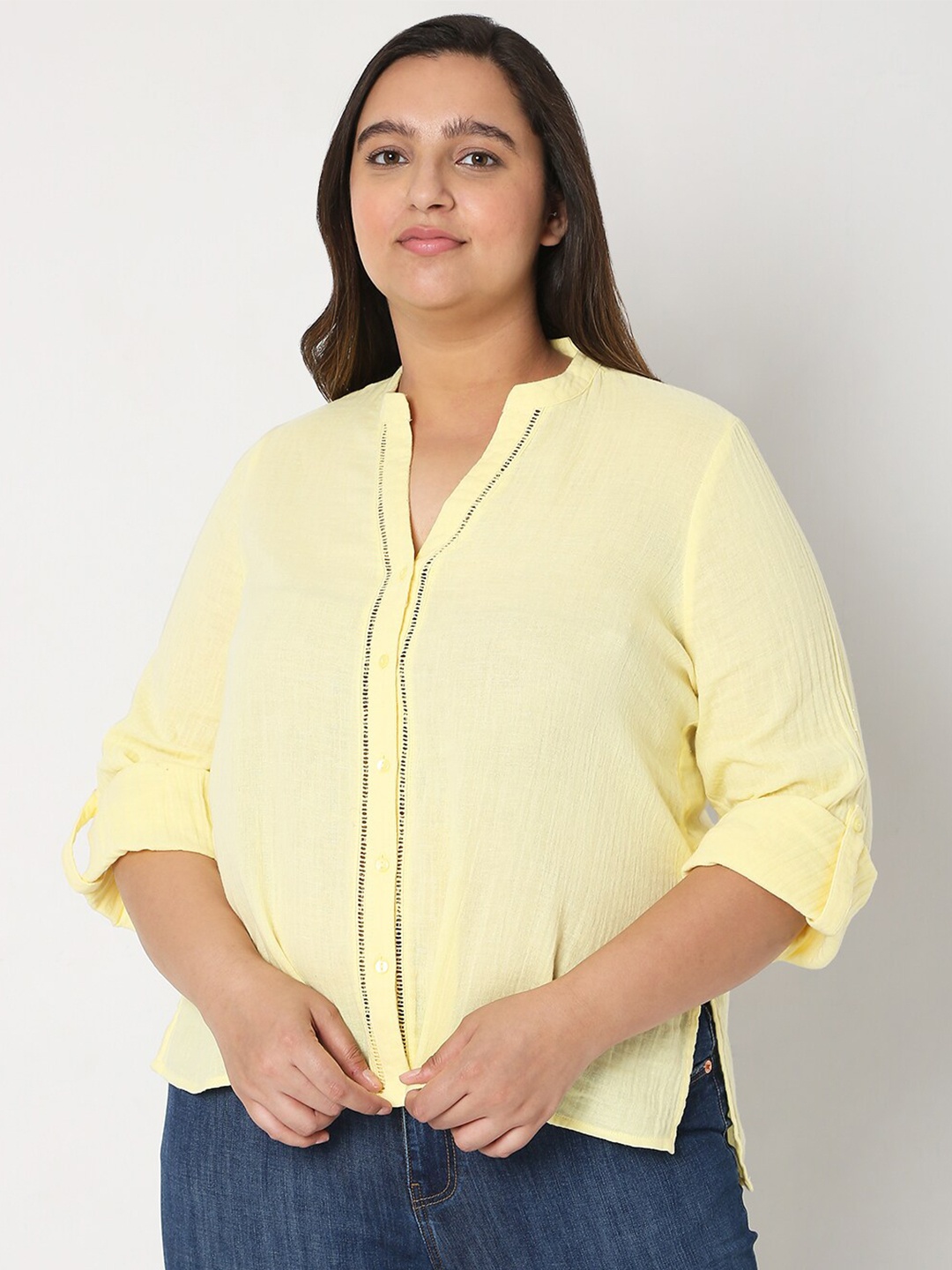 

VERO MODA CURVE Women Plus Size Yellow Casual Shirt