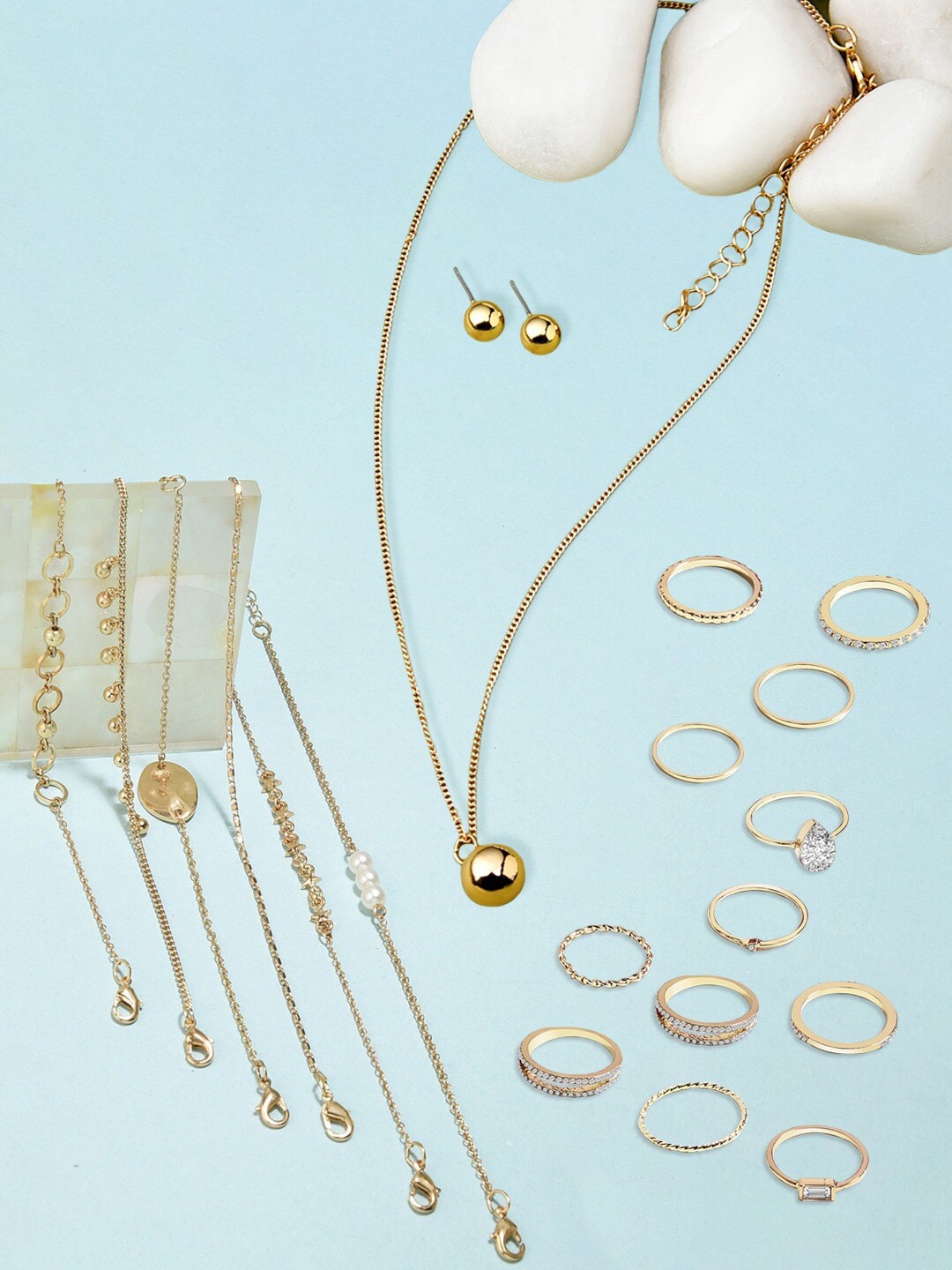 

AMI Women Gold-Plated Necklace Earring Bracelet & Ring Set