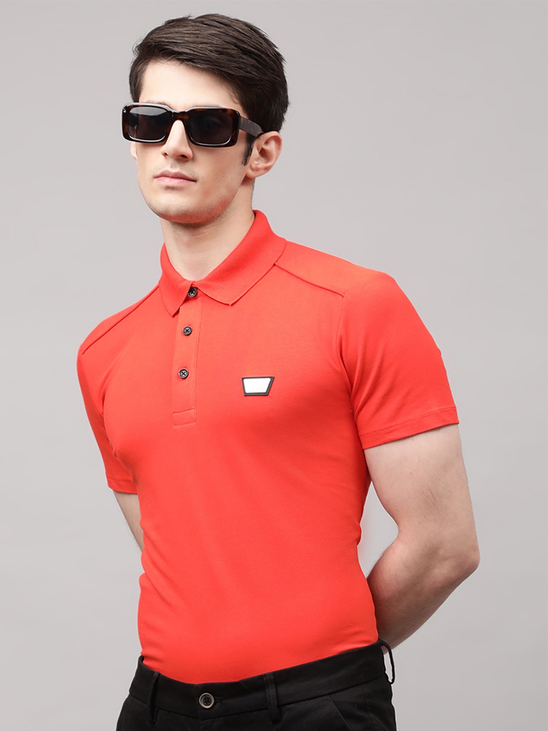 

Antony Morato Men Orange Polo Collar Slim Fit Cotton T-shirt