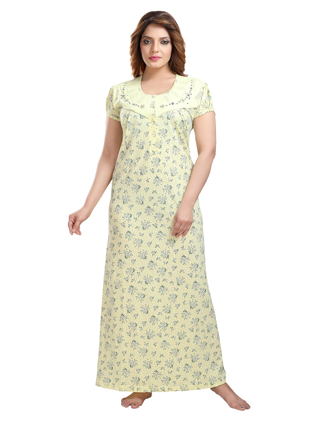 

9shines Label Yellow Floral Printed Maxi Nightdress