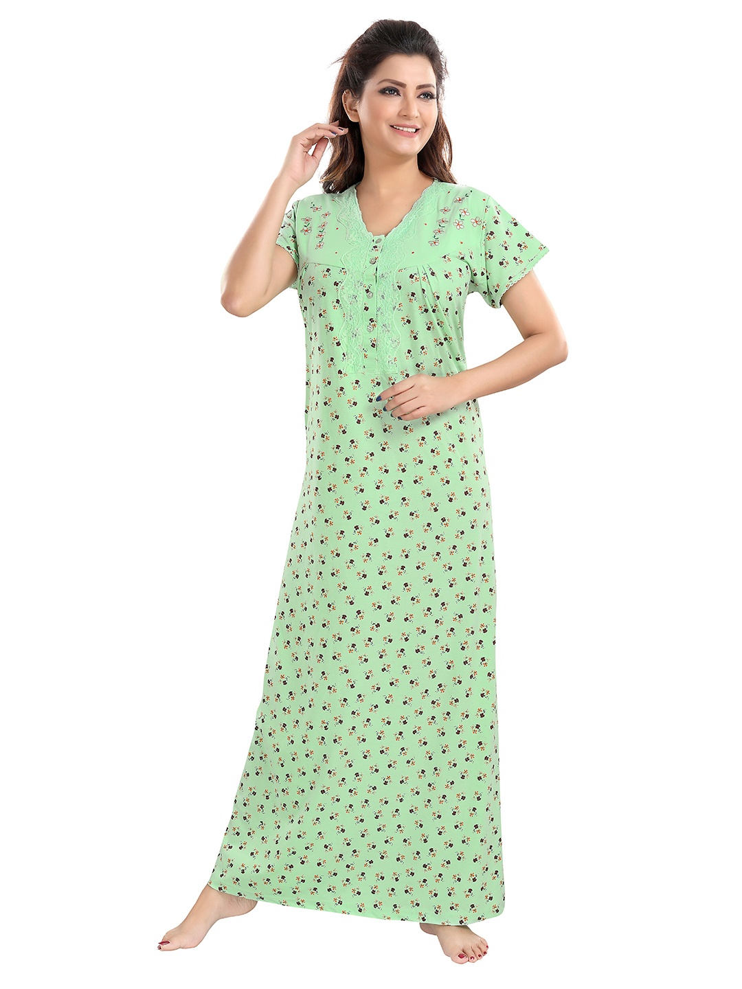 

9shines Label Green Printed Maxi Nightdress