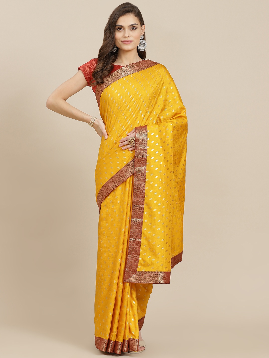 

Mitera Mustard & Golden Ethnic Motifs Art Silk Saree