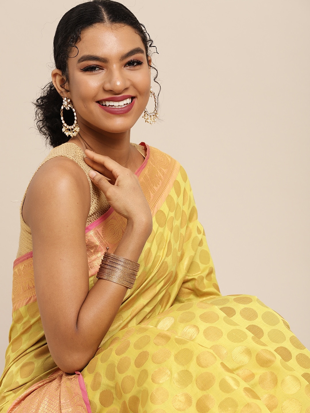 

Silk Land Yellow & Golden Zari Banarasi Saree