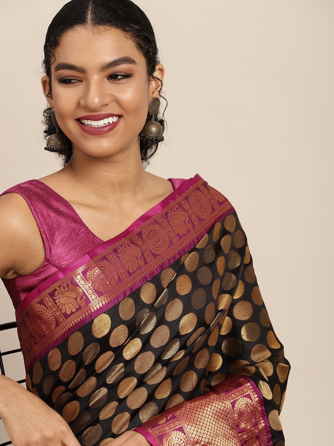 

Silk Land Black & Golden Zari Banarasi Saree