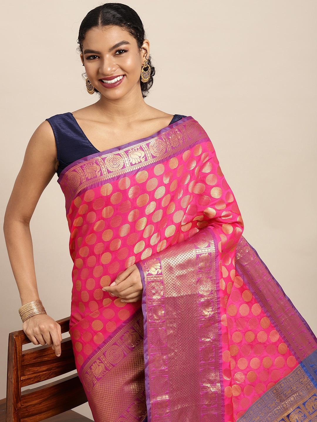 

Silk Land Pink & Golden Zari Banarasi Saree