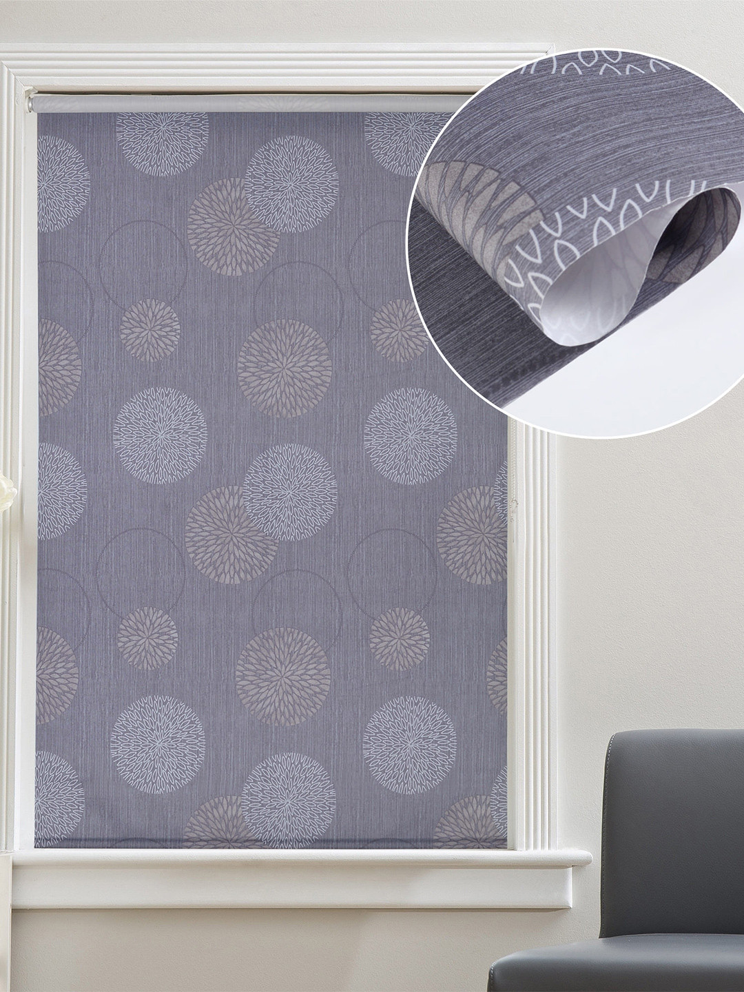 

Deco Window Grey & White Floral Room Darkening Window Blinds
