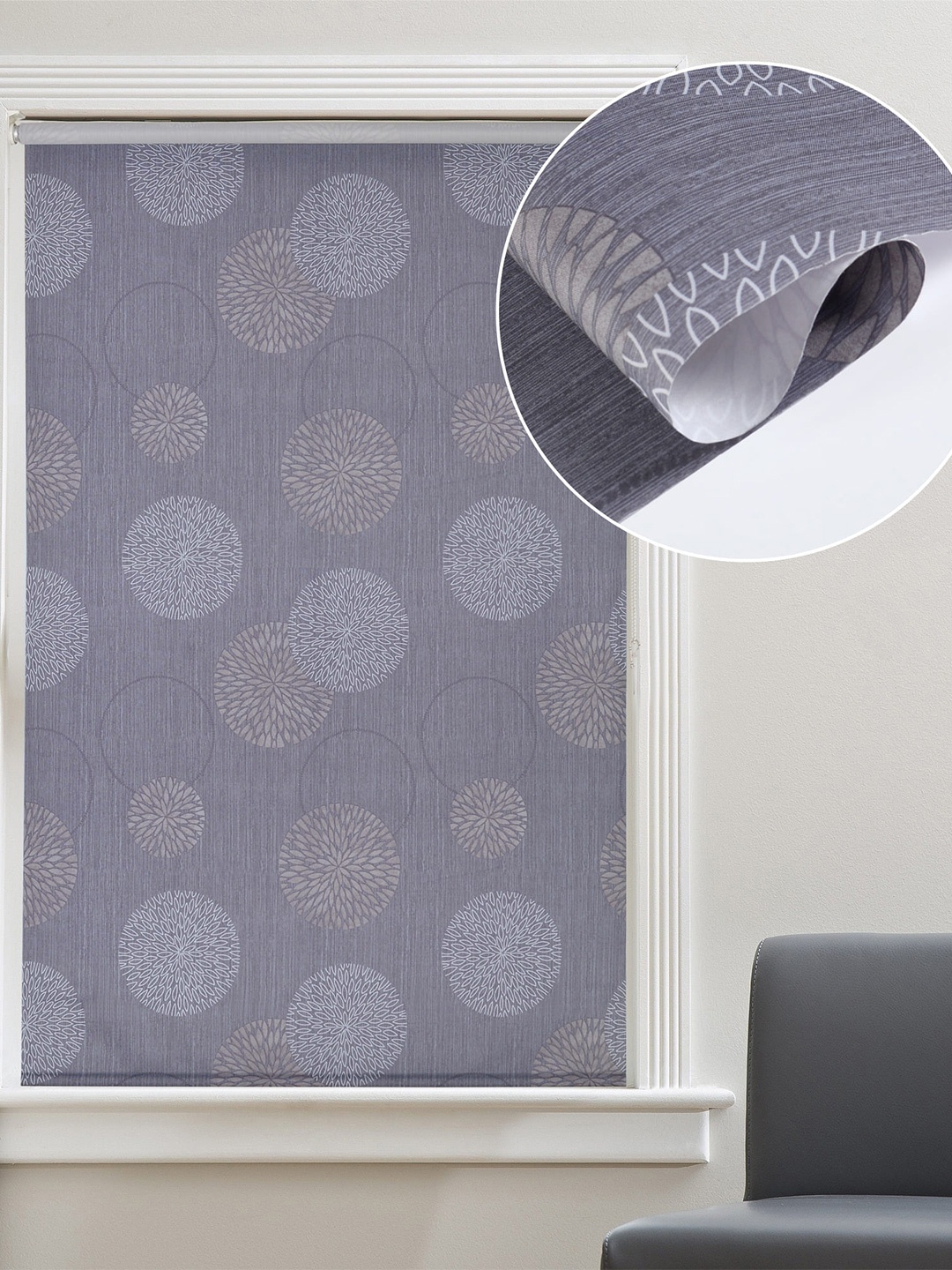 

Deco Window Grey & Gold-Toned Floral Room Darkening Window Blinds