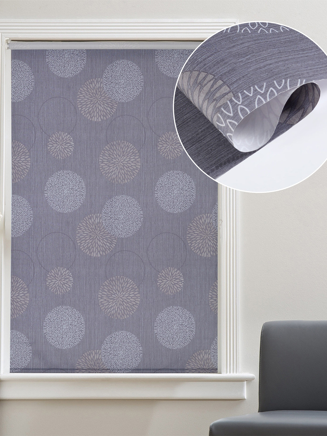 

Deco Window Grey & Gold-Toned Floral Room Darkening Window Blinds