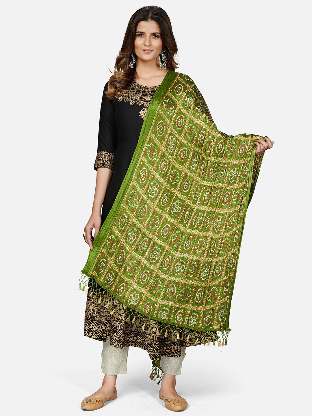 

Vbuyz Green Printed Pure Silk Dupatta